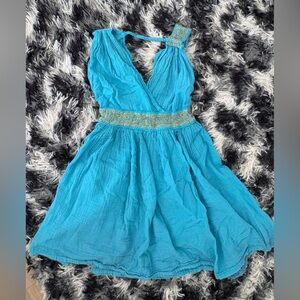 Blue Halter Top with Gold Accents